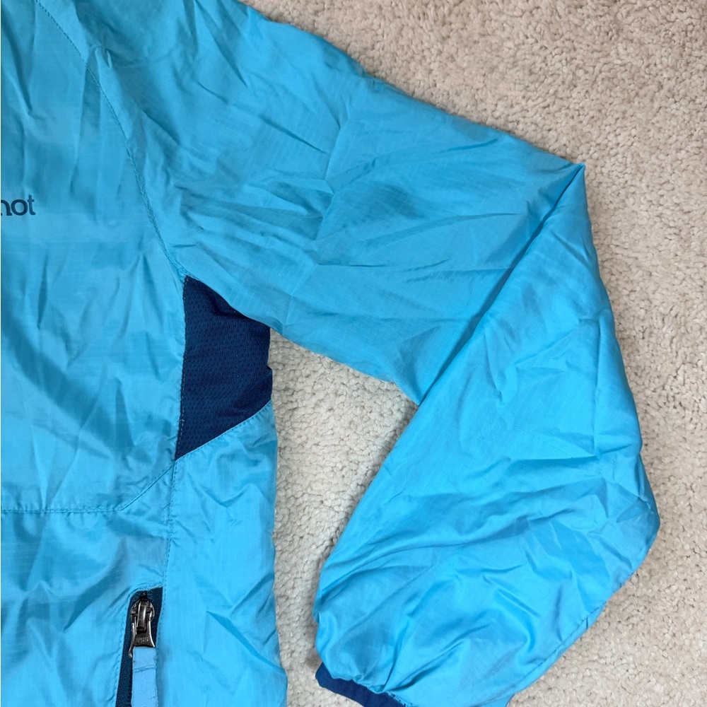 Marmot Girls Light Blue Jacket with Neon Yellow Zipper - Picture 3 of 16